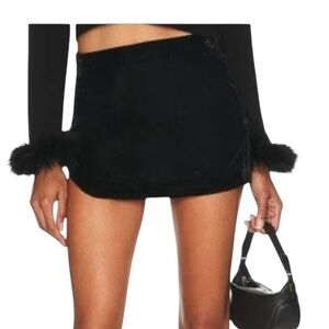 Free People Annalise Micro Macro Mini Velvet Skirt in Black NEW Size 2 Curve Hem